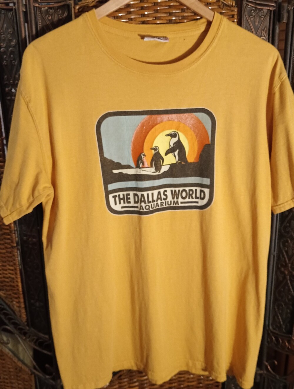 Mens Vintage Mustard Yellow Dallas World Aquarium Graphic Tee